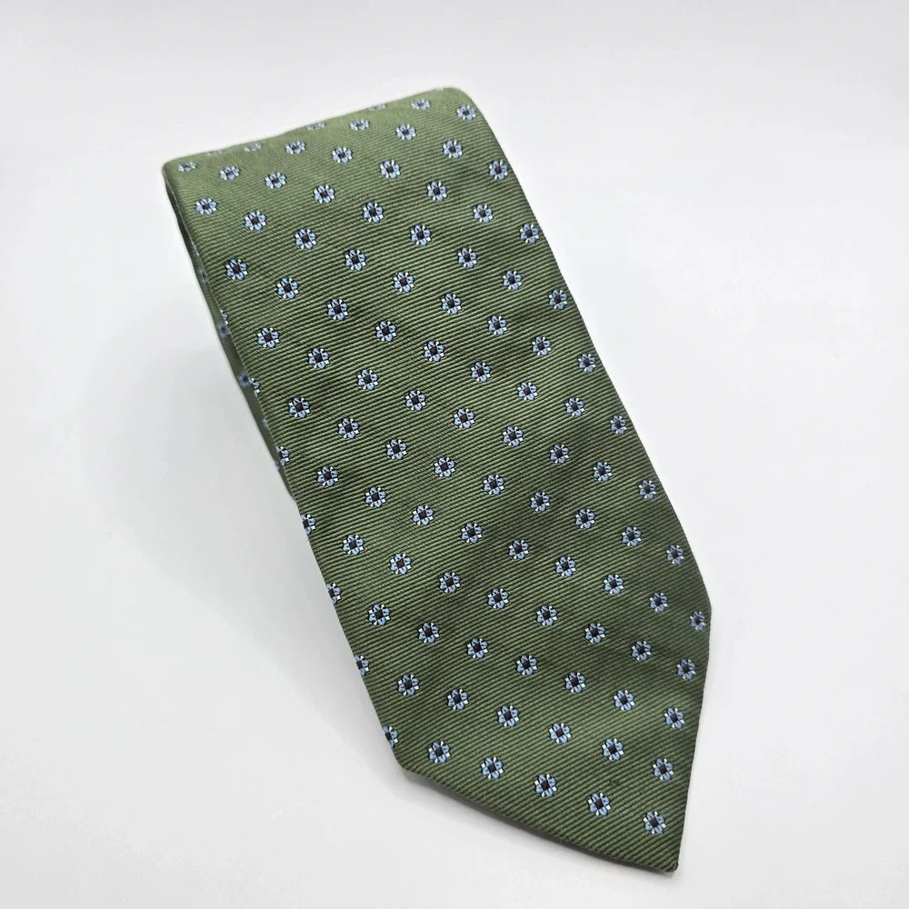 Brooks Brothers Makers Men's Tie Olive Green Blue Medallion 60